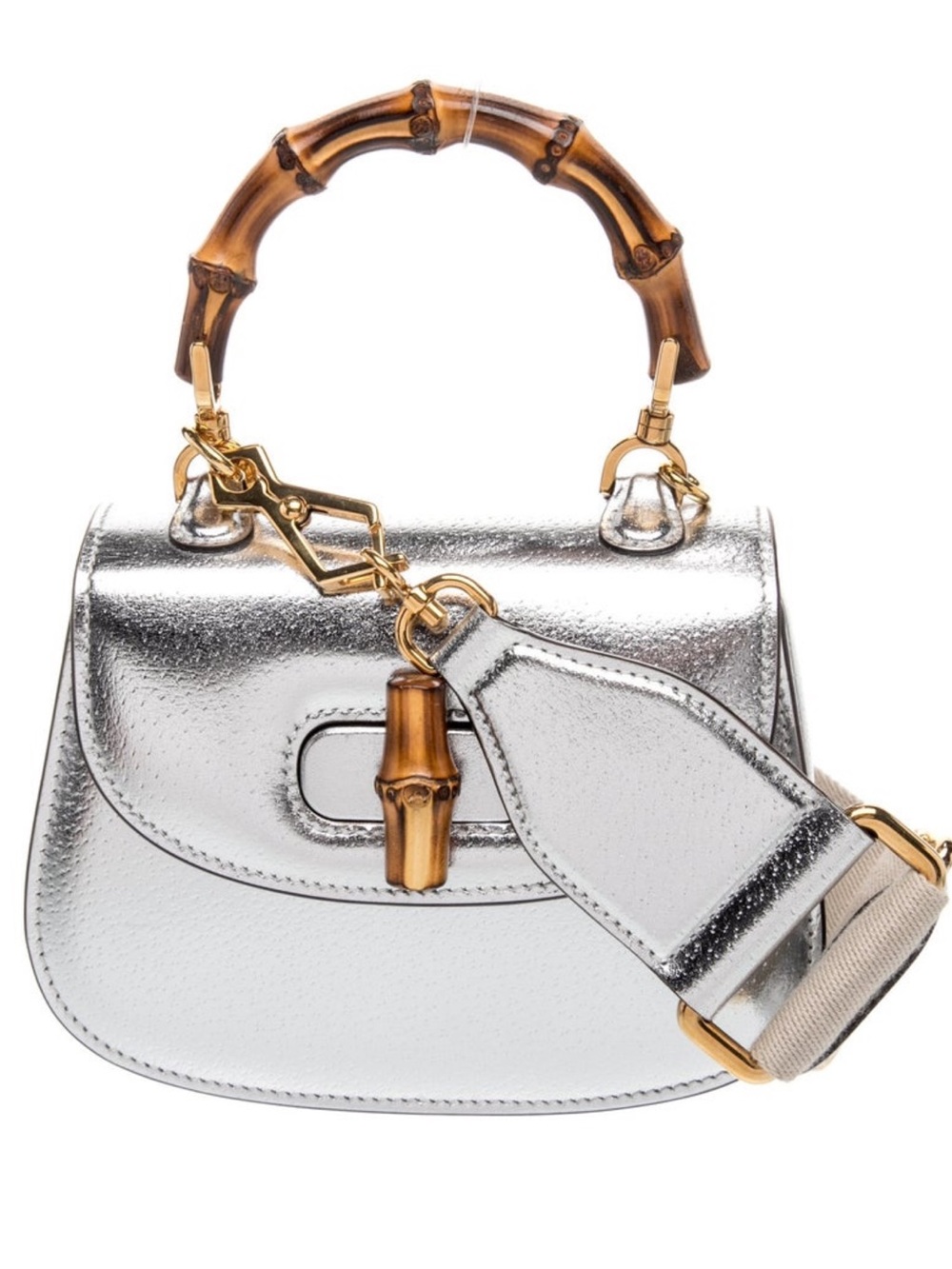 Gucci mini Silver Leather Top-Handle Bag with Bamboo Accent